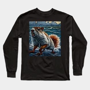 watercolor groundhog walking on water Long Sleeve T-Shirt